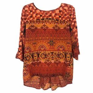 Live and Let Live Womens Boho Tunic Size Small Mandala Print High Low Geometric